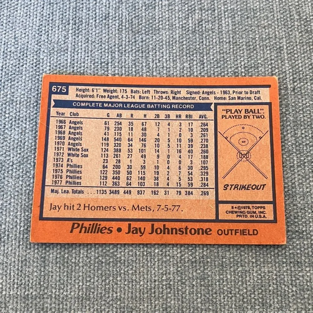1978 Topps Philadelphia Phillies Baseball Card Trading Card